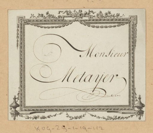 Wedding card for 'Monsieur Metayer'