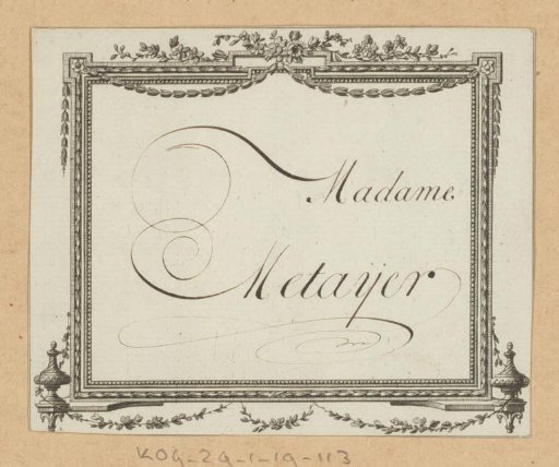Wedding card for 'Madame Metayer'