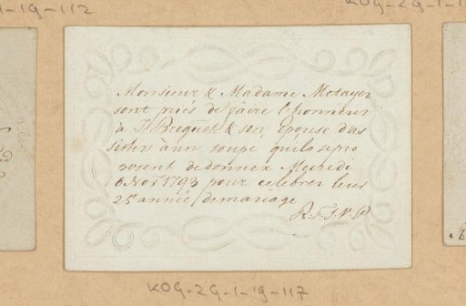 Invitation to Monsieur & Madame Metayer