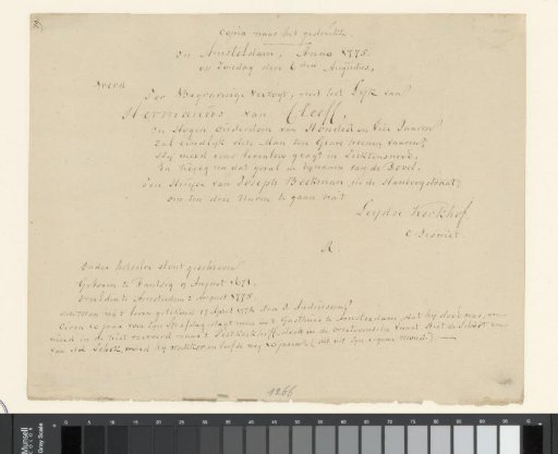 Copy of the funeral notice of Hermanus van Cleeff (1671-1775)