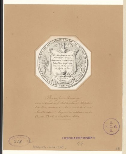 Funeral medal of Hendrick Vollenhove, 3 October 1669