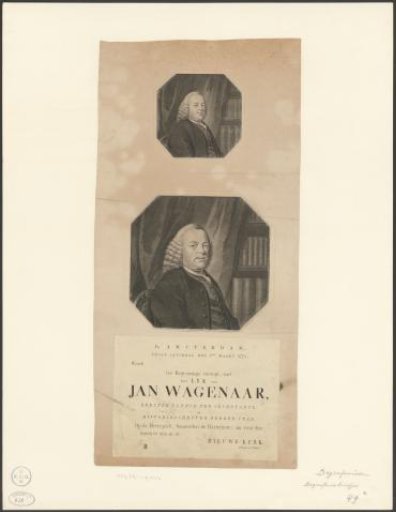 Funeral notice of Jan Wagenaar, 6 March 1773