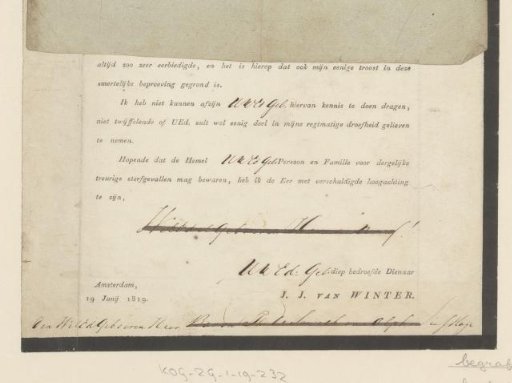 Death notice of Henrietta Agnes Hartsinck, 19 June 1819