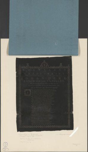 Mourning Elegy and Epitaph for the High-Born Mr. Johan Derk, Baron van der Capellen (...) Deceased in Zwolle on the 6th of Summer Month, 1784 / Dedicated to the Inhabitants of the Netherlands