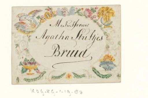Wedding card for the bride 'Miss Agatha Stultjes'