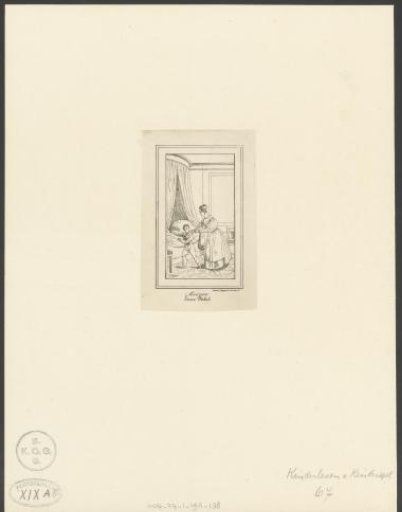 Mother and child beside a bed