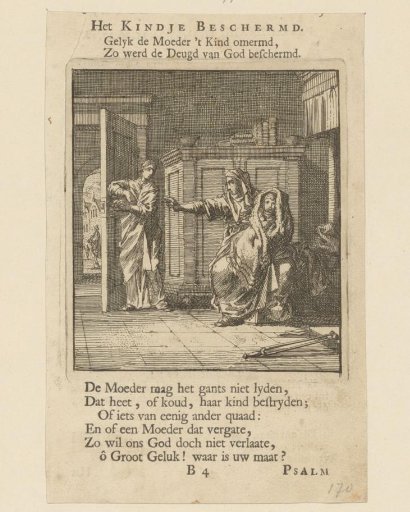 Child wrapped in a thick blanket, while someone closes the door