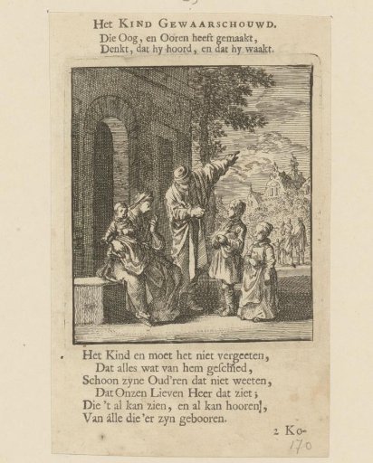 A man warns children and points to a church