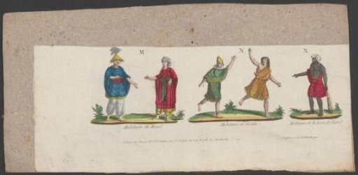 Costumes of Mongols, inhabitants of Nootka, and Christmas Island
