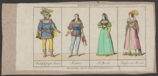Four theater costumes from the play Fridolin