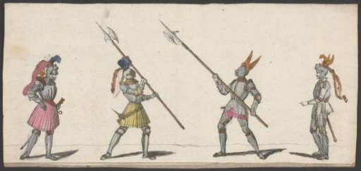 Four knights, two with halberds
