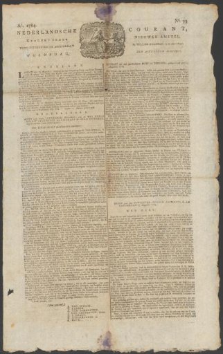 Dutch Newspaper, 18 August 1784