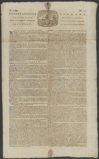 Dutch Newspaper, 29 November 1784