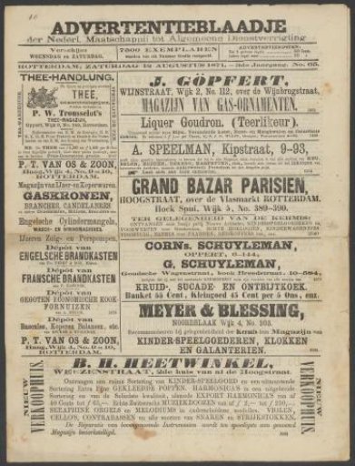 Advertisement Sheet of the Dutch Society for General Service, 12 August 1871