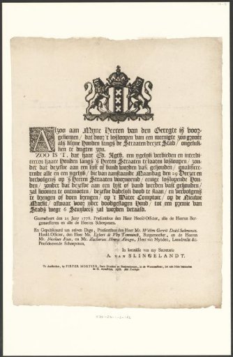 Prohibition on Releasing Dogs, 1778