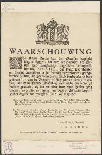 Warning Against Releasing Dogs, 1792