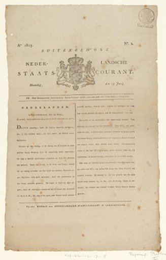 Extraordinary Dutch State Gazette, 19 June 1815