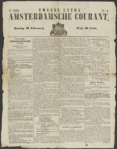 Second Extra Amsterdam Newspaper, 27 February 1848