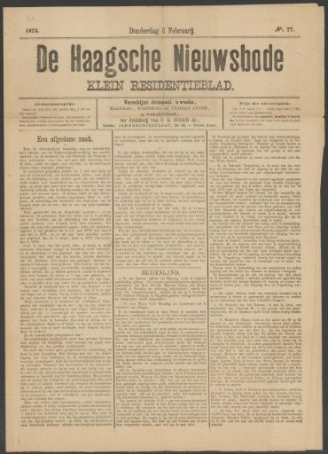 The Hague Newsman, 6 February 1873