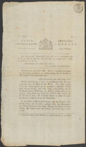 Extra-Ordinary Amsterdam Newspaper, 6 July 1815
