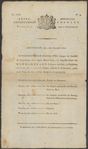 Extra-Ordinary Amsterdam Newspaper, 11 September 1816