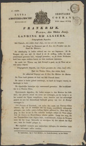 Extra-Ordinary Amsterdam Newspaper, 22 June 1830
