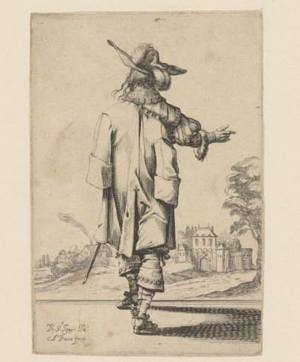 French nobleman, seen from the back, dressed according to the fashion of ca. 1630