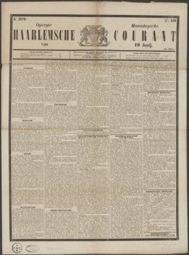 Haarlemsche Courant on the death of Hendrik, Prince of the Netherlands
