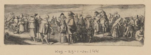 Market scene with a couple and two pilgrims