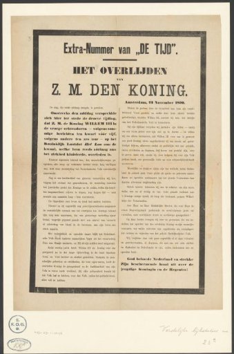 Death notice of William III, King of the Netherlands