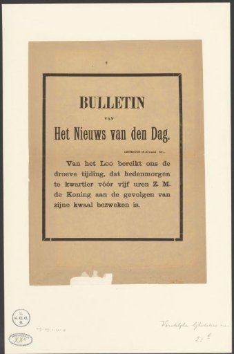 Death notice of William III, King of the Netherlands