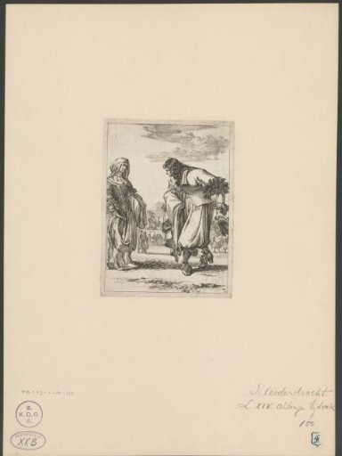 Man in rhingrave costume bowing to a woman