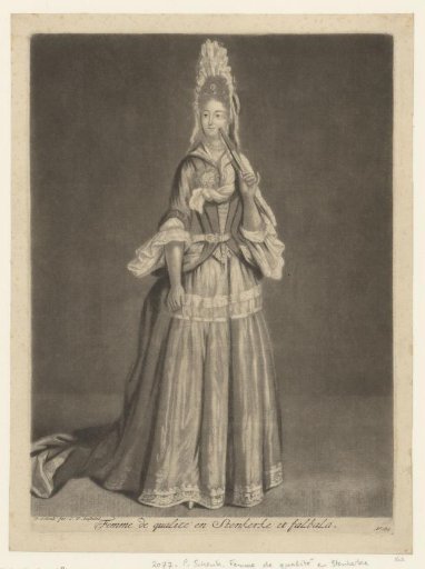 Woman with a fan and Steinkerke cravat