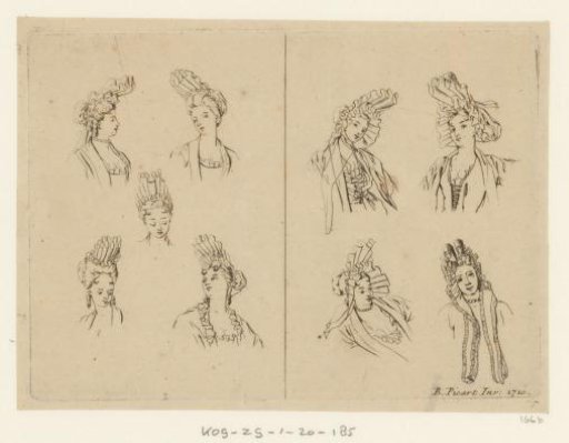 Nine female heads showing different ways of wearing a hat
