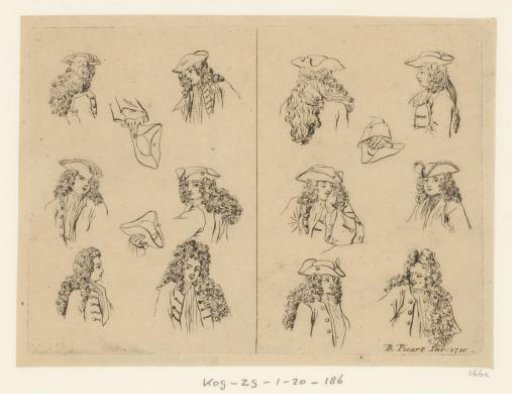 Twelve Men's Heads Showing Different Ways to Wear a Hat