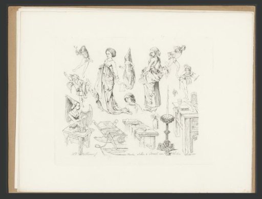 Study sheet with dancing and musical figures