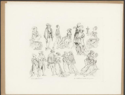 Study sheet with various couples in medieval clothing