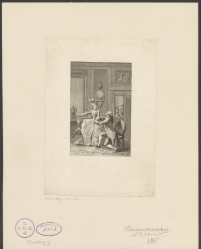 Kneeling man before an angry lady