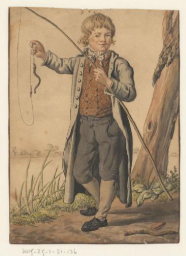 Boy with fishing rod with an eel