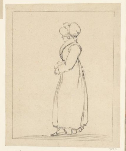 Standing woman with long coat and cap