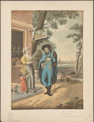 Travelling Hungarian converses with the landlady of the inn De Rustende Jager