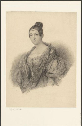 Lady in a Dress with Puffed Sleeves, Scarf, and Head Ornament