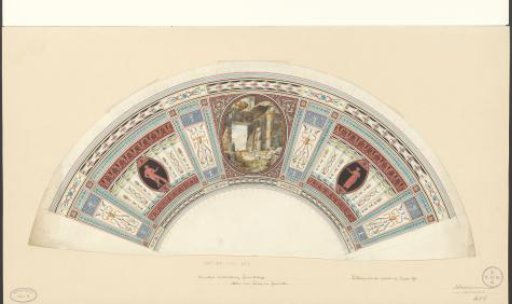 Fan in Empire style with a ruin of a temple