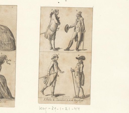 Four gentlemen in various costumes according to Berlin fashion
