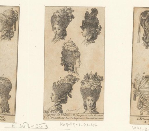 Five women with different hairstyles with different hats