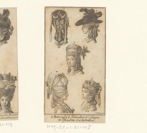 Five women with different hairstyles with different hats and ribbons