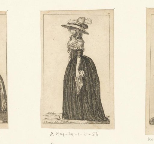 Standing lady with hat and handkerchief in her hand