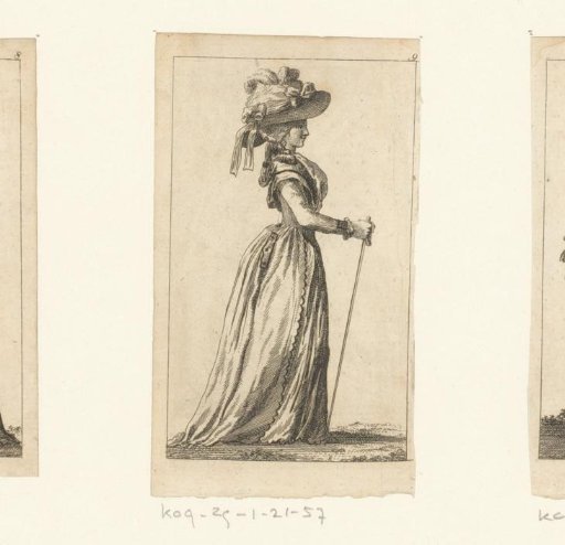 Standing lady with hat and walking stick