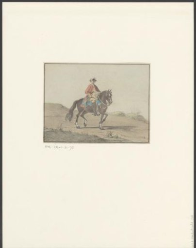 Man on horseback in rich costume with a three-cornered sword