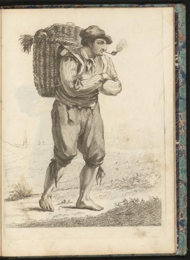 Man Smoking a Pipe with Basket on Back